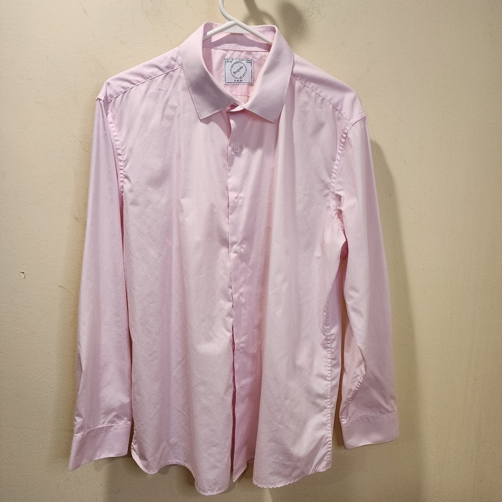 Bespoke Men's  Cotton Blend Slim Fit Pink Button-Up Shirt Size L